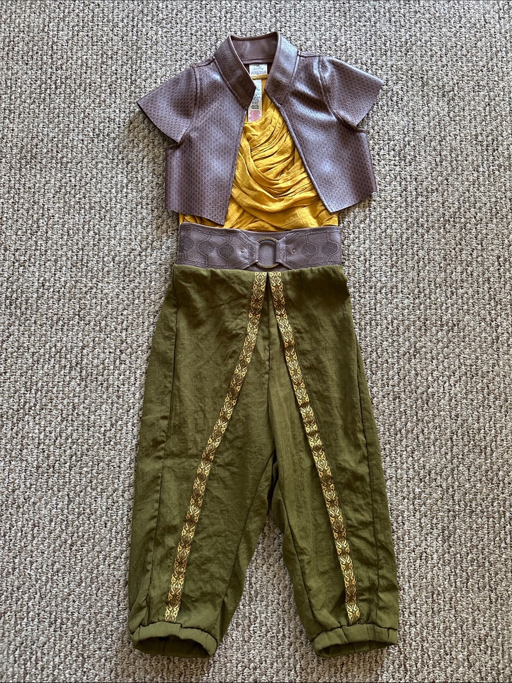 Disney Kids Raya Costume - Brown Jacket, Mustard Top & Olive Pants